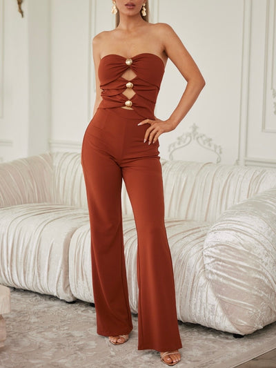 Camille Strapples Cognac Jumpsuite