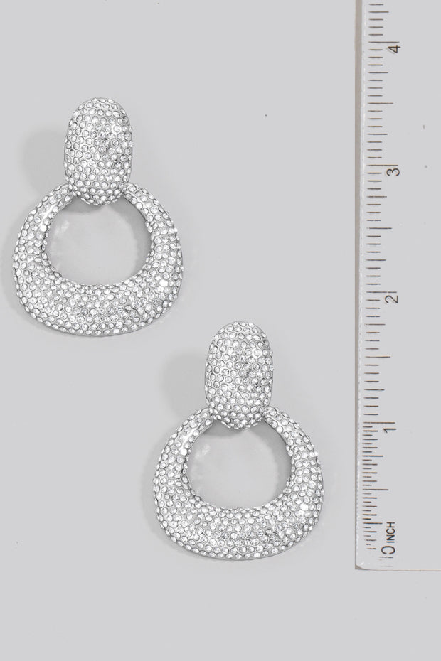 Silver Pave Hoop Door Knocker Earrings