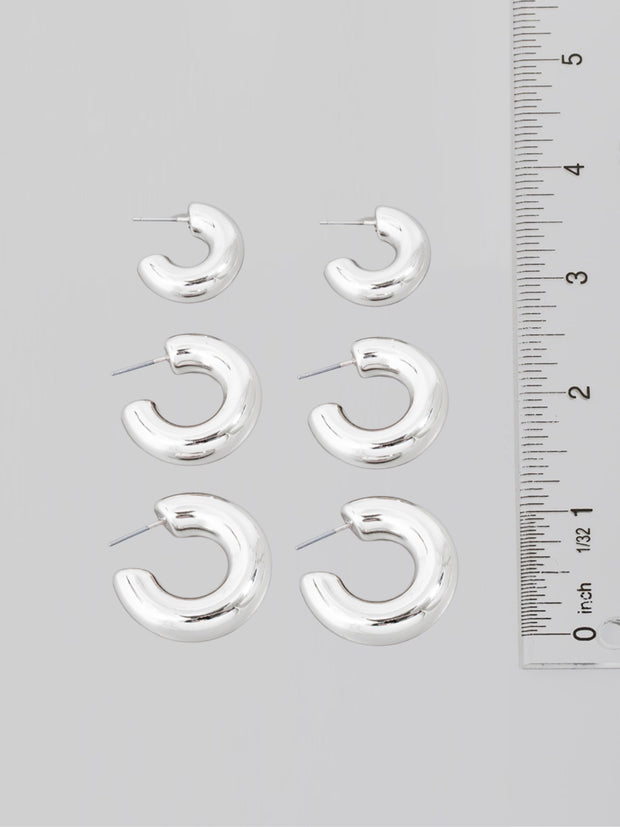 Silver Assorted Tube Hoop Earrings Set