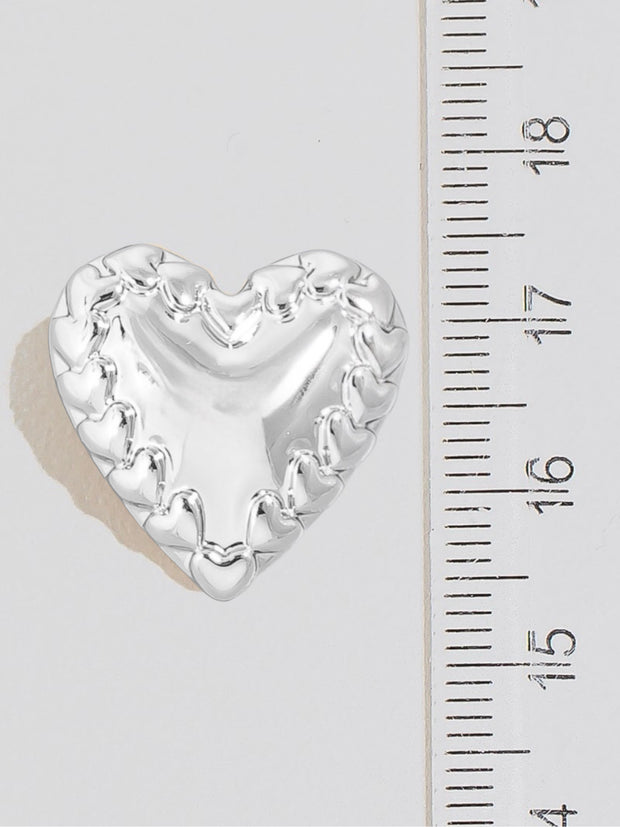 Silver Intricate Heart Shield Stud Earrings