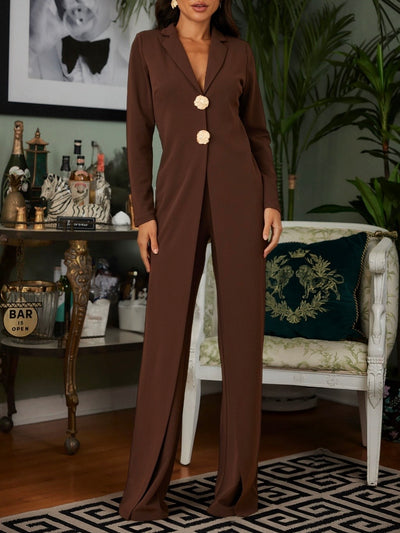 Alba Overlap Brown Jumpsuit