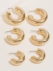 Gold Assorted Tube Hoop Earrings Set