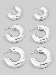 Silver Assorted Tube Hoop Earrings Set