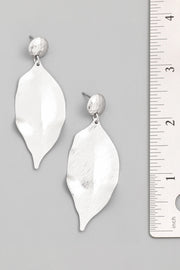 Metallic Leaf Drop Silver Earrings