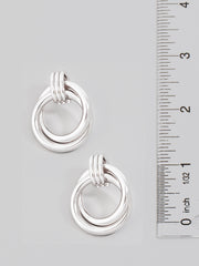 Silver Double Ring Twist Drop Earrings