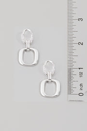 Silver Pave Hoop And Square Dangle Earrings