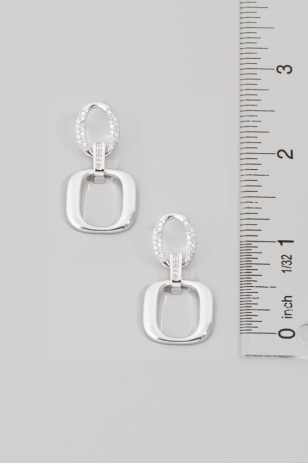 Silver Pave Hoop And Square Dangle Earrings