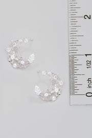 Floral Crescent Moon Rhinestone Earrings