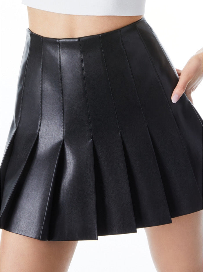 Lena Faux Leather Bustier Skater Skirt Mini Dress in Solid Black