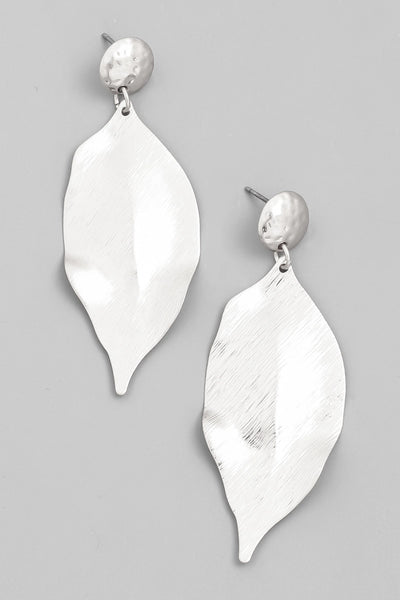 Metallic Leaf Drop Silver Earrings