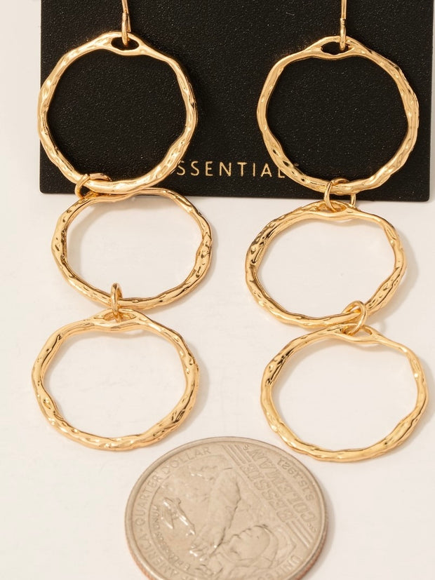 Gold Plated Triple Hoop Dangle Earrings