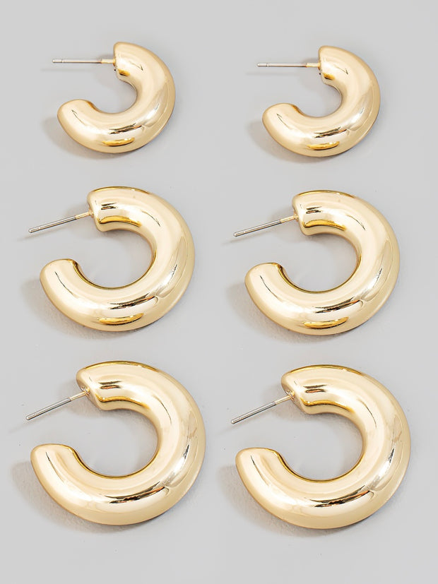 Gold Assorted Tube Hoop Earrings Set