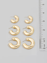 Gold Assorted Tube Hoop Earrings Set