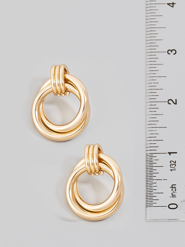 Gold Double Ring Twist Drop Earrings