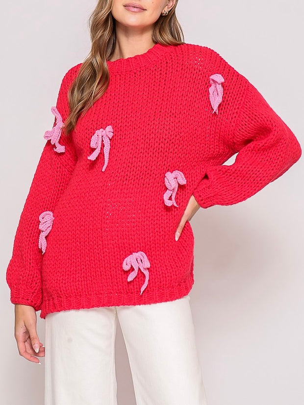 Mia Knit Bow Red Sweater