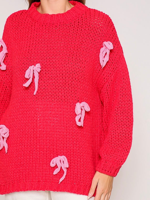 Mia Knit Bow Red Sweater