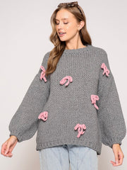 Mia Knit Bow Gray Sweater