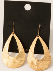 Gold Plated Hammered Tear Dangle Earrings