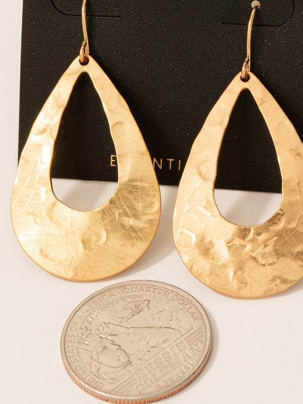 Gold Plated Hammered Tear Dangle Earrings