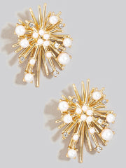 Pearl And Rhinestone Studded Cluster Burst Stud Earrings