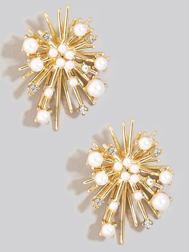 Pearl And Rhinestone Studded Cluster Burst Stud Earrings