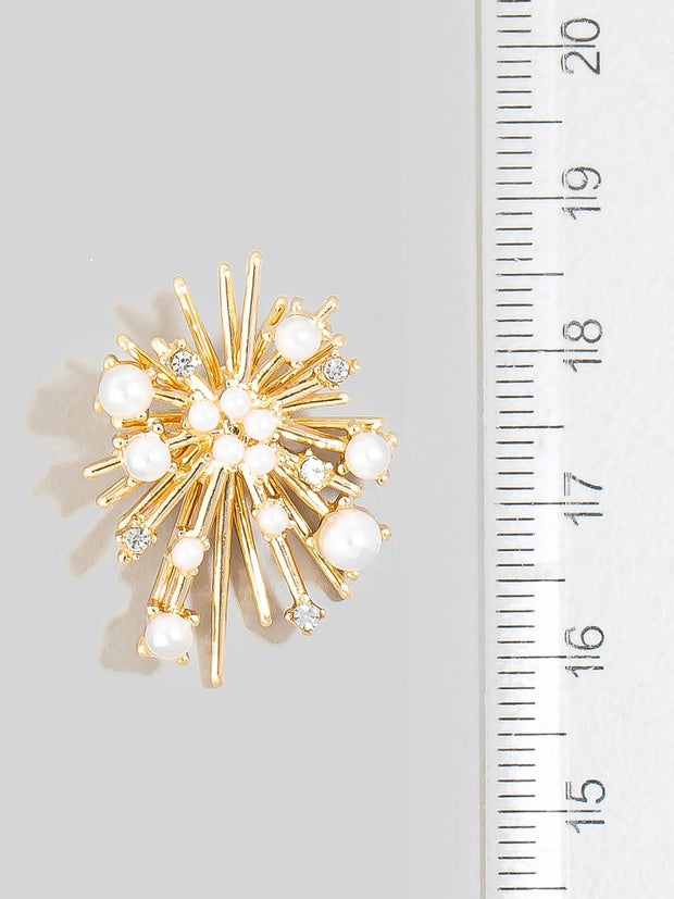 Pearl And Rhinestone Studded Cluster Burst Stud Earrings