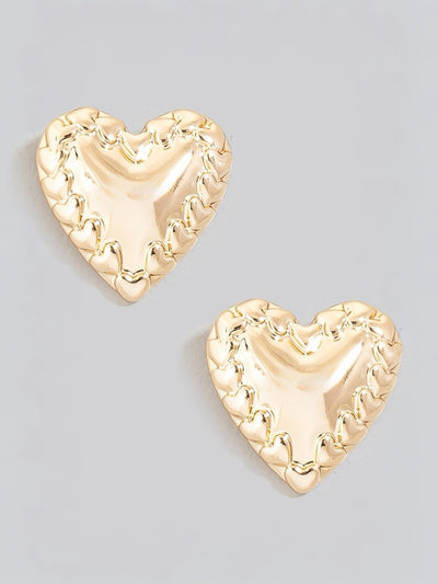 Gold Intricate Heart Shield Stud Earrings