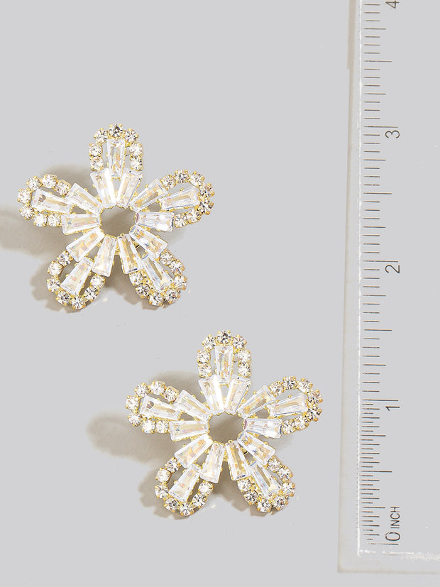 Gold Intricate Studded Cubic Zirconia Flower Stud Earrings