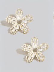 Gold Intricate Studded Cubic Zirconia Flower Stud Earrings