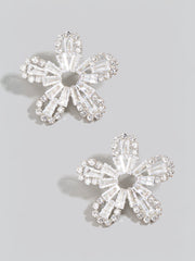 Silver Intricate Studded Cubic Zirconia Flower Stud Earrings