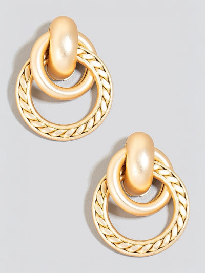 Gold Matte Metallic Layered Hoop Door Knocker Earrings