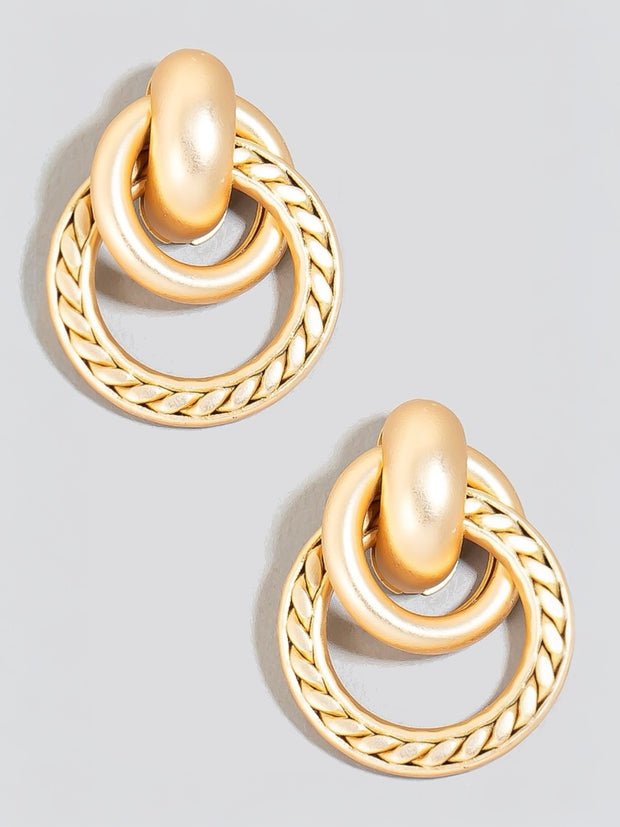 Gold Matte Metallic Layered Hoop Door Knocker Earrings