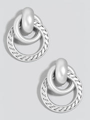 Silver Matte Metallic Layered Hoop Door Knocker Earrings