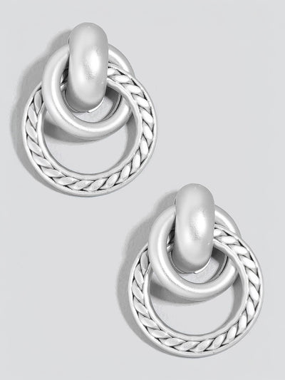 Silver Matte Metallic Layered Hoop Door Knocker Earrings