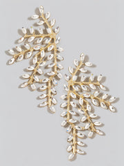 Large Rhinestone Leaf Branch Stud Drop Earrings