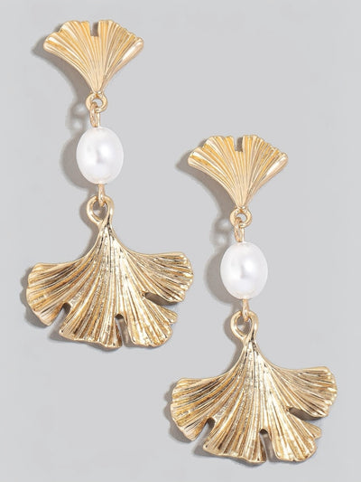 Metallic Flan And Pearl Charm Dangle Earrings