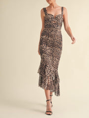 Kendall Ruched Leopard Midi Dress