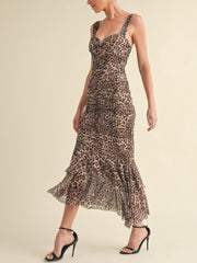 Kendall Ruched Leopard Midi Dress