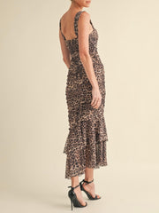 Kendall Ruched Leopard Midi Dress