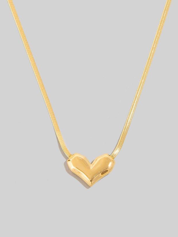 Heart Pendant Herringbone Chain Necklace