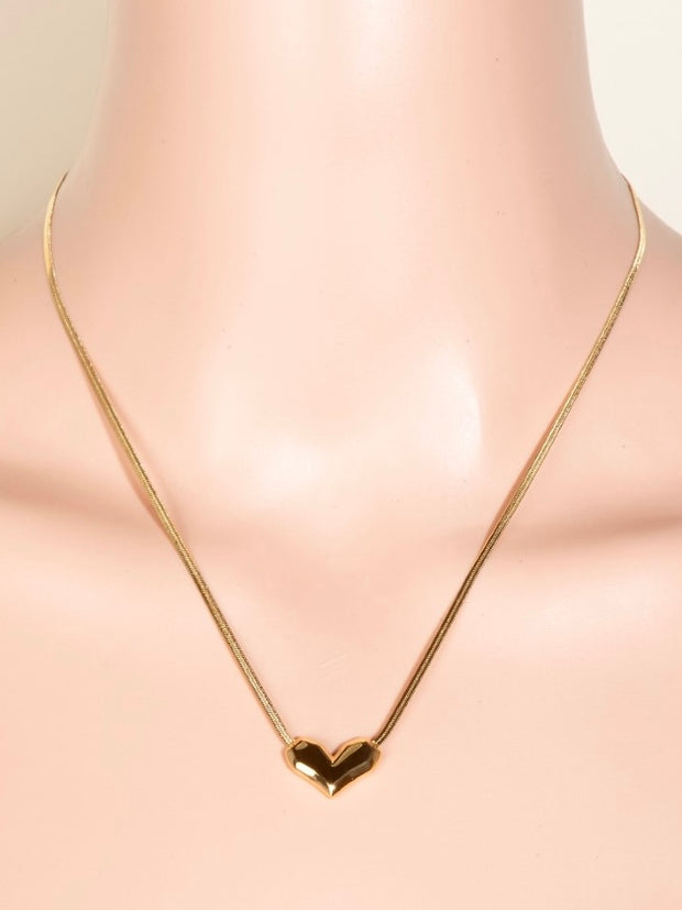 Heart Pendant Herringbone Chain Necklace