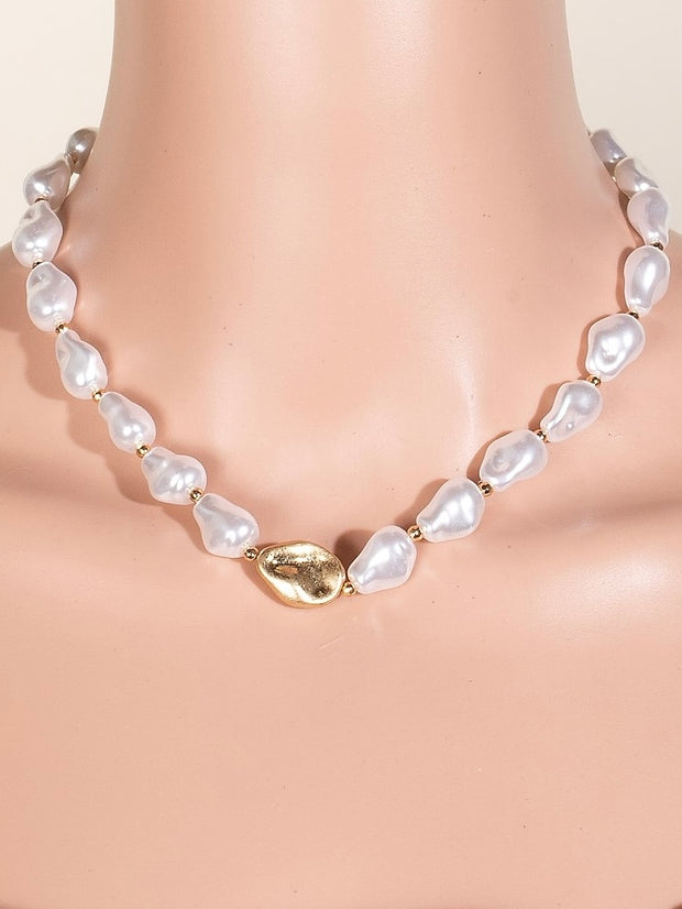 Pearl Chain Beaded Link Necklace