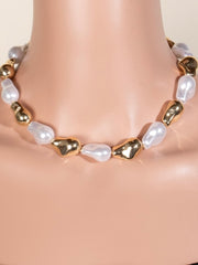 Large Pearl And Metallic Beaded Necklace