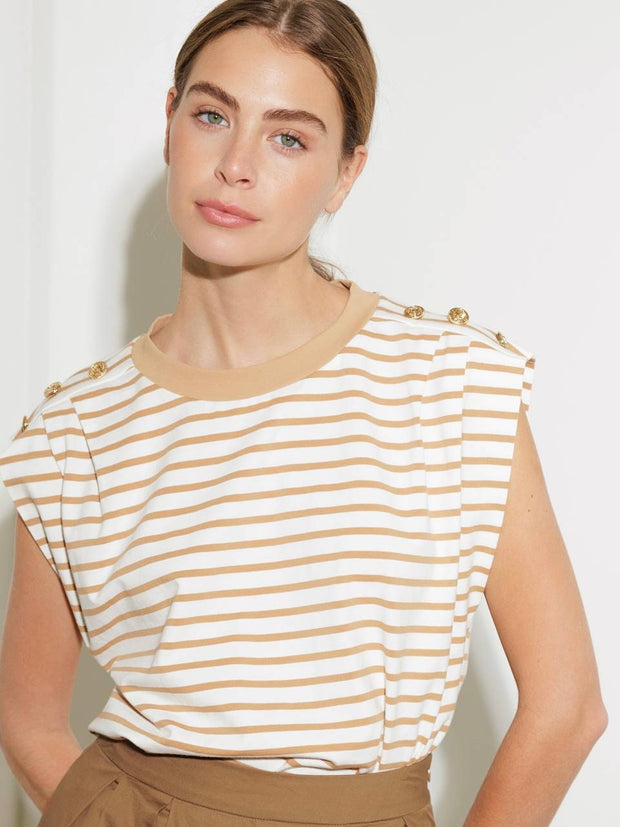 Hannah Striped White & Taupe Top