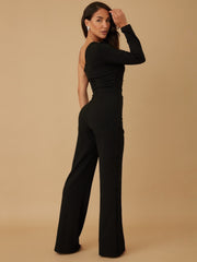 Paulina One Shoulder Chained Black Jumpsuit