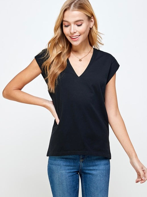 Regina V-Neck Black Top FS