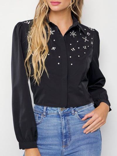 Elia Embellished Black Shirt