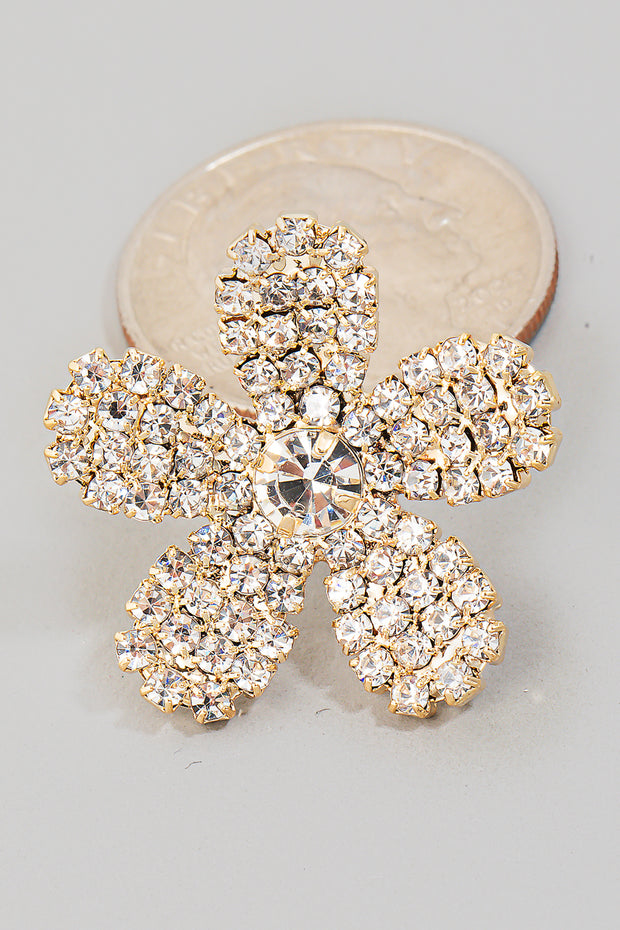 Gold Pave 5 Petal Flower Stud Earrings