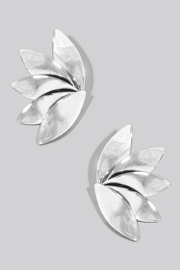 Metallic Layered Petals Shield Stud Earrings