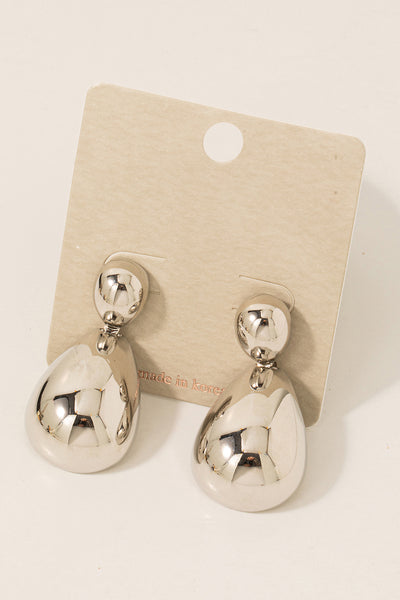 Silver Hollow Metallic Tear Dangle Stud Earrings